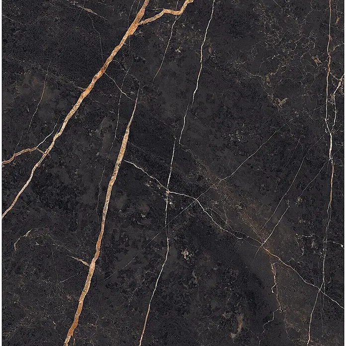 Feinsteinzeug in glänzender Marmoroptik 30x60 - Italienische Fliesen -  - Schwarzer Marmor mit markanten Gold- und weißen Adern.