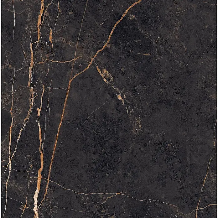 Feinsteinzeug in glänzender Marmoroptik 30x60 - Italienische Fliesen -  - Dunkelgraue Marmorplatte mit goldenen Äderungen.