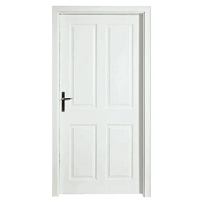 Zimmertür - 735 x 1.985 mm, DIN Anschlag: Links, Weiß, Wabe - Eine weiße Innentür mit Paneelen und einem schwarzen Griff. Perfekt für jeden Raum im Haus und sorgt für einen modernen Look.