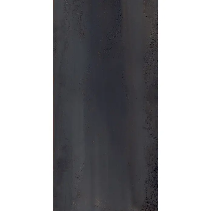Feinsteinzeug in oxidierter schwarzer Metalloptik 60x120 - Ital. Fliesen -  - Anthrazitfarbene, verwitterte Metalloberfläche mit rostfarbenen Sprenkeln.