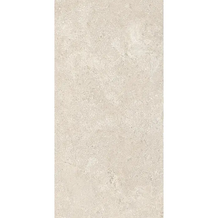 Feinsteinzeug Wandfliese in elfenbein Steinoptik 60x120, Ret -  - Hellbeiger Natursteinfliese mit texturierter, gesprenkelter Oberfläche für Böden oder Wände.
