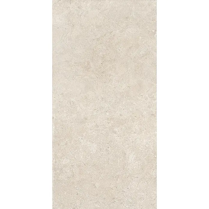 Feinsteinzeug Wandfliese in elfenbein Steinoptik 60x120, Ret -  - Hellbeige Natursteinfliese mit subtiler melierter und geäderter Textur.