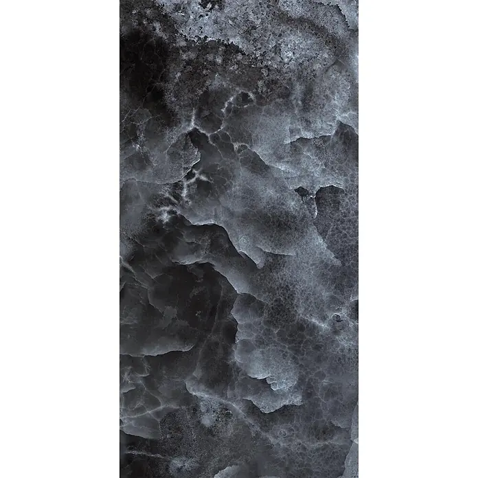 Feinsteinzeug in schwarzer edler Onyx-Marmoroptik 60x120 - Ital. Fliesen -  - Dunkelgraue und schwarze Onyx- oder Marmortextur mit komplexen weißen kristallinen Adern.