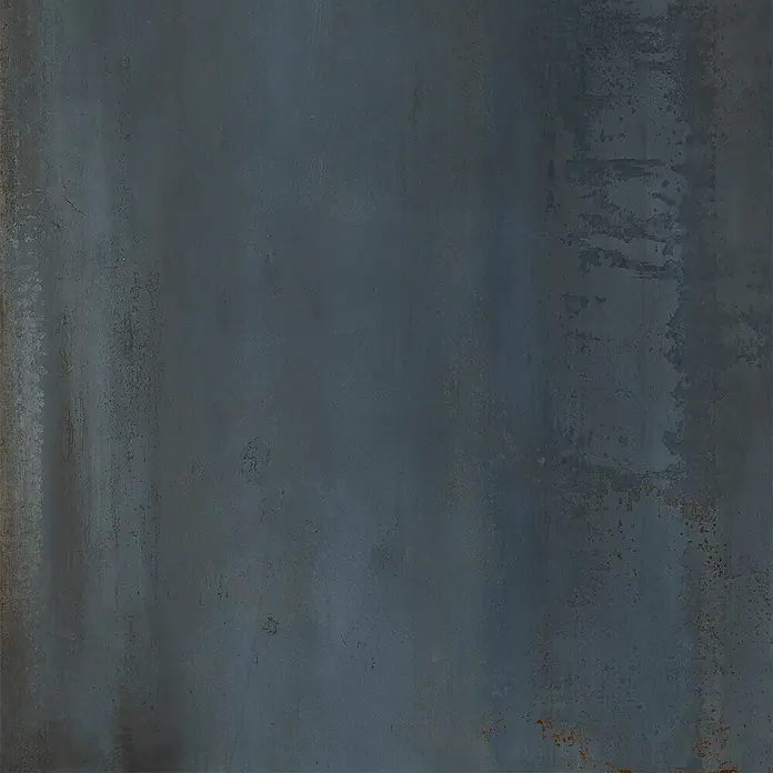 Feinsteinzeug in oxidierter blauer Metalloptik 60x60 - Italienische Fliesen -  - Dunkelblau-graue oxidierte Metalltextur mit Rostflecken.