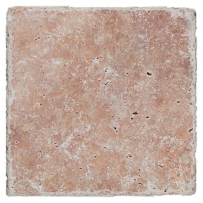 Antikmarmorfliese Travertin Rosso - 10 x 10 cm, Rot, Matt - Quadratische Travertinfliese in warmen Farbtönen. Die Fliese hat eine poröse Oberfläche und natürliche Farbvariationen.