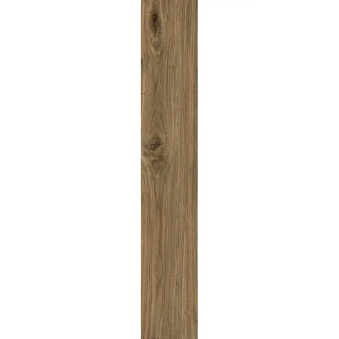 Feinsteinzeug in matter antiker Nussbaumholzoptik 20x120 - Ital. Fliesen -  - Helles braunes Holzmaserung mit deutlichen Ästen und vertikaler Textur, ideal für Boden oder Verkleidung.