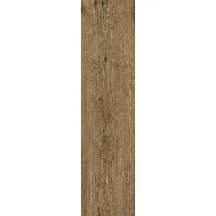 Feinsteinzeug in antiker Nussbaumholzoptik 30x120, rutschhemmend -  - Hellbraunes Holzpaneel mit natürlicher Maserung und sichtbaren Ästen.