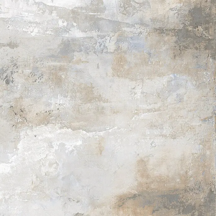 Feinsteinzeug in grauer Betonoptik 120x120 - Italienische Fliesen -  - Strukturierte Oberfläche mit unregelmäßigen Mustern in warmen Beige-, kühlen Grau- und Cremetönen.