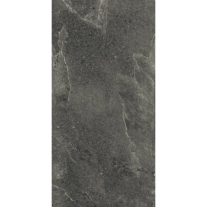 Fliesen für den Außenbereich in dezenter schwarzer Steinoptik -  - Dunkelgraue granulare Stein- oder Betontextur mit natürlichen helleren Äderungsmustern.