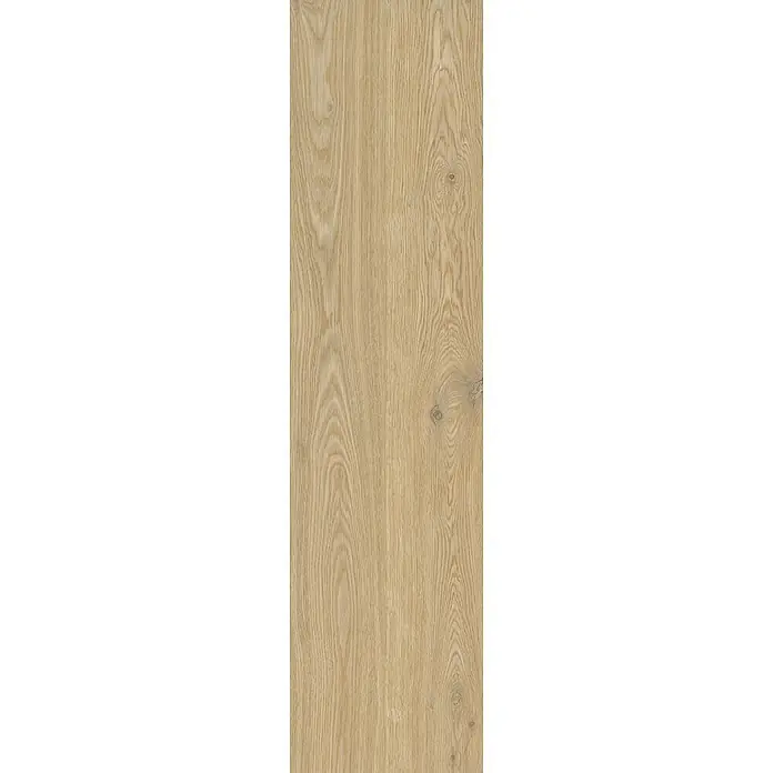 Feinsteinzeug in hellmatter brauner Holzoptik 30x120, Ret - Ital. Fliesen -  - Nahaufnahme von hellbeiger Holzmaserung mit markanten vertikalen Linien und wenigen kleinen Ästen, geeignet für Böden oder Möbel.
