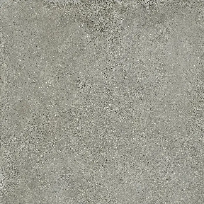 Feinsteinzeug in strukturierter mittelgrauer Betonoptik 80x80 -  - Graue Keramikfliese mit strukturierter, gesprenkelter Betonoptik.