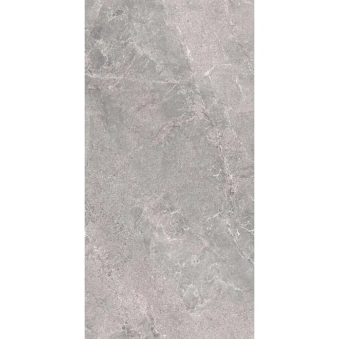 Feinsteinzeug in geäderter grauer Steinoptik 60x120 - Italienische Fliesen -  - Graue Steinstruktur mit feiner weißer Maserung und subtilen Sprenkeln, ähnlich Marmor oder Granit.