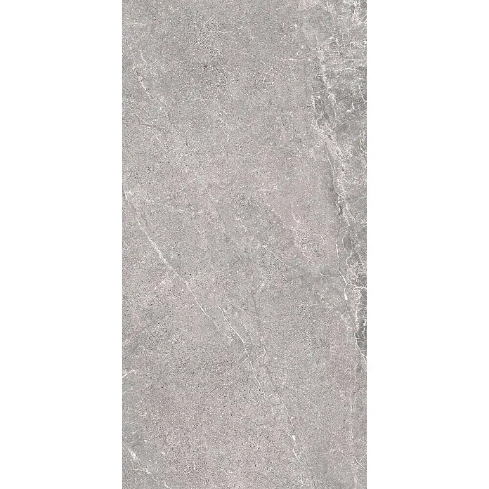 Feinsteinzeug in geäderter grauer Steinoptik 60x120 - Italienische Fliesen -  - Graue Steinstruktur mit heller Äderung und gesprenkelter Oberfläche, geeignet für Fliesen oder Platten.