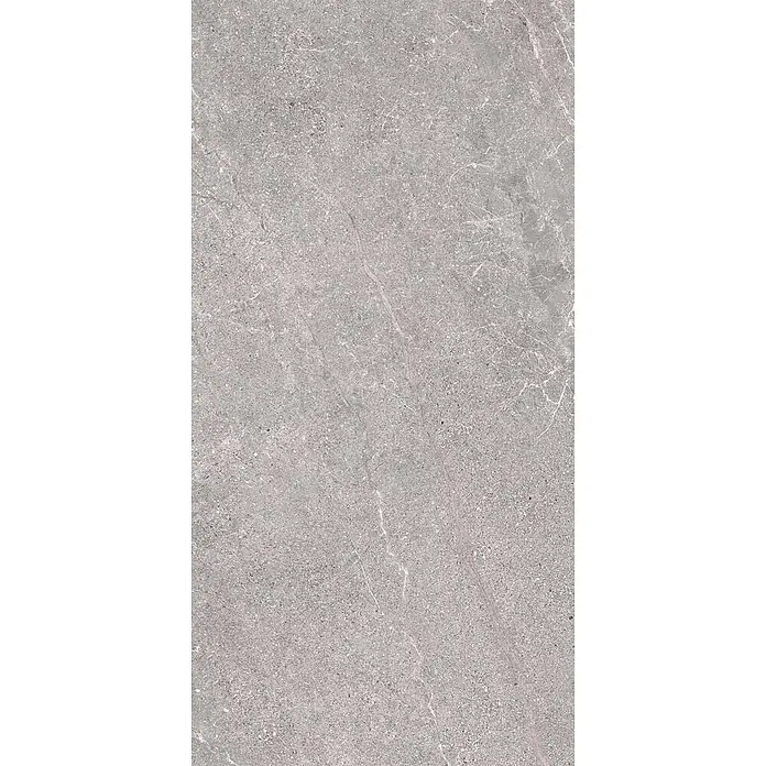 Feinsteinzeug in geäderter grauer Steinoptik 60x120 - Italienische Fliesen -  - Graue Steinstruktur mit feinen weißen und rotbraunen Maserungen, geeignet für Boden- oder Wandfliesen.
