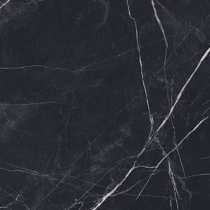 Feinsteinzeug in glänzender schwarzer Marquina-Marmoroptik 60x60 -  - Dunkelgraue Marmortextur mit weißen Adern, ideal für elegante Oberflächen.