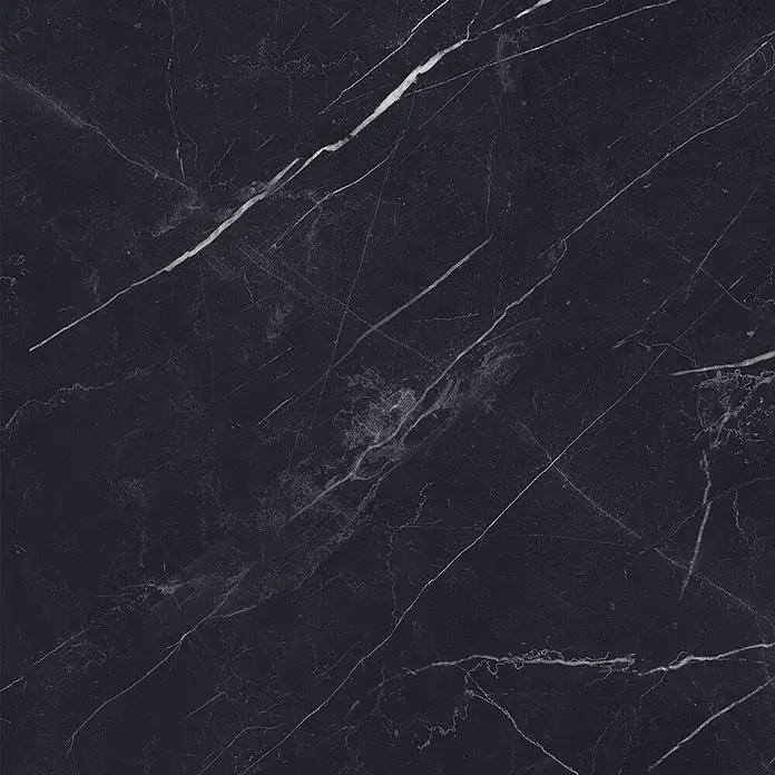 Feinsteinzeug in glänzender schwarzer Marquina-Marmoroptik 60x60 -  - Schwarzer Marmor mit markanten weißen Adern, ideal für elegante Oberflächen.