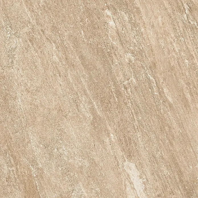 Feinsteinzeug in beiger Steinoptik 60x60, 20 mm, rutschhemmend -  - Strukturierte hellbraune Steinplatte mit subtiler diagonaler Maserung.