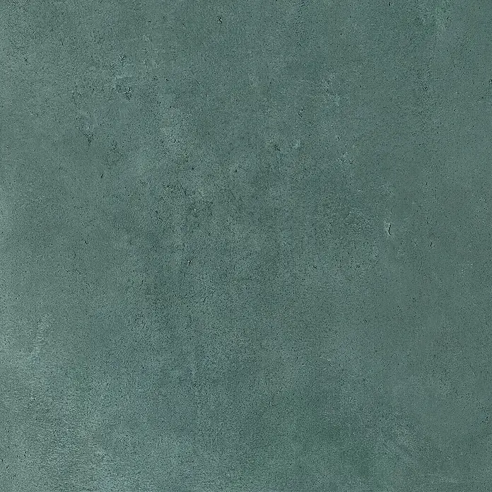 Feinsteinzeug in metallischer grüner Betonoptik 60x60 - Ital. Fliesen -  - Texturierte dunkelpetrolfarbene Beton- oder Putzoberfläche.