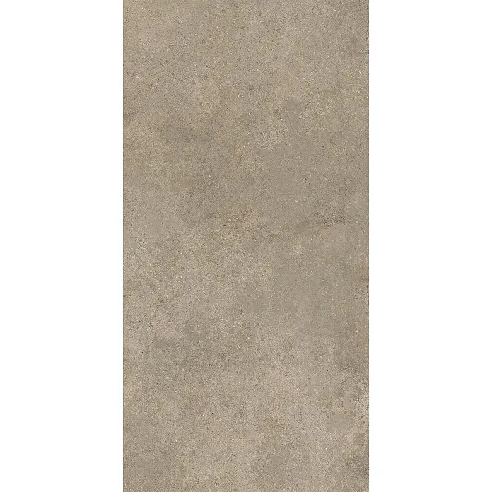 Feinsteinzeug in strukturierter hellgrauer Betonoptik 60x120 -  - Strukturierte, bräunlich-graue Fliese in Betonoptik mit helleren Sprenkeln für Böden oder Wände.