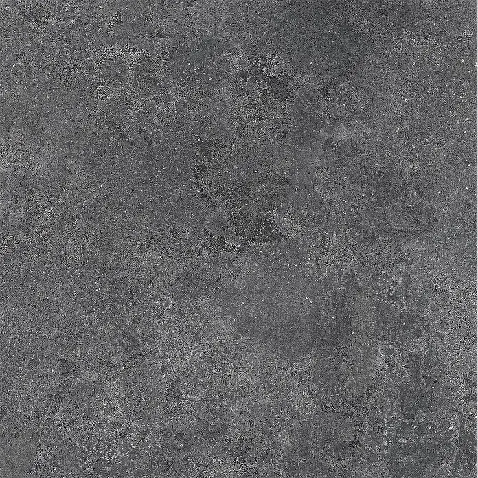 Feinsteinzeug strukturiert schwarz Betonoptik 60x60 - Italienische Fliesen -  - Dunkelgraue, texturierte Oberfläche mit marmorierten Variationen, die Beton oder Stein ähnelt.