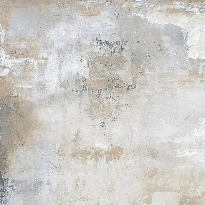Feinsteinzeug in grauer Betonoptik 120x120 - Italienische Fliesen -  - Gealterte, strukturierte Wand in Hellgrau, Beige und Weiß mit natürlichen Variationen.