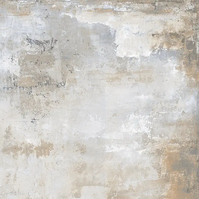 Feinsteinzeug in grauer Betonoptik 120x120 - Italienische Fliesen -  - Gealterte Putztextur in verschiedenen Hellgrau-, Beige- und Weißtönen mit rustikalem, verwittertem Aussehen.