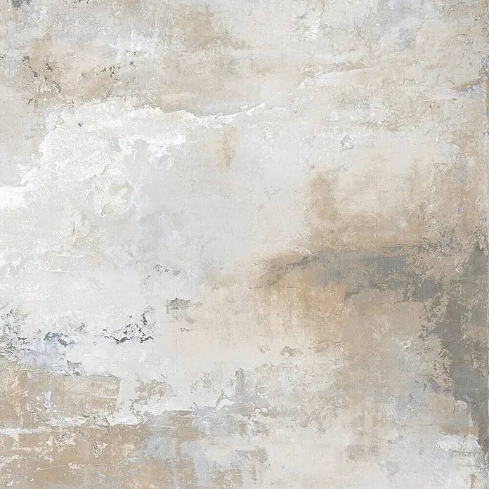 Feinsteinzeug in grauer Betonoptik 120x120 - Italienische Fliesen -  - Distressed beige-weiße und graue Putz- oder Betontextur.