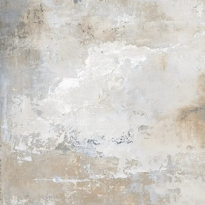 Feinsteinzeug in grauer Betonoptik 120x120 - Italienische Fliesen -  - Abstrakte, abgenutzte Wandtextur in hellen Beige-, Grau- und Weißtönen.