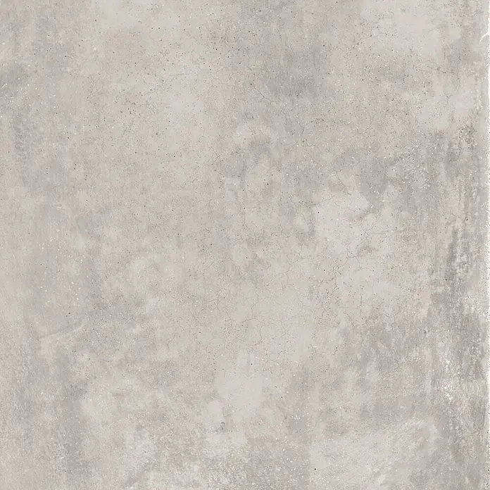 Feinsteinzeug in gewachster hellgrauer Betonoptik 60x60 - Ital. Fliesen -  - Hellgraue Betontextur mit subtilen Variationen, feinen Rissen und Sprenkeln.