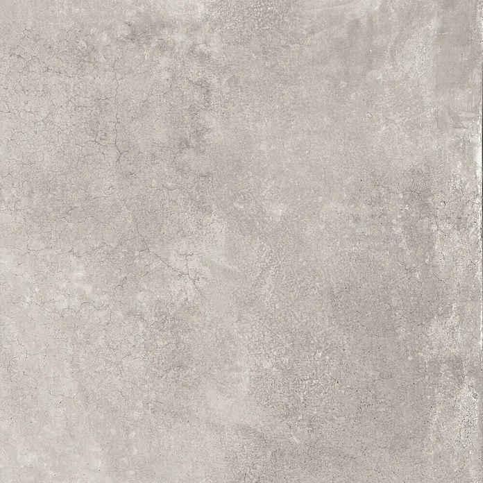 Feinsteinzeug in gewachster hellgrauer Betonoptik 60x60 - Ital. Fliesen -  - Hellgraue Betontextur mit feinen Rissen und natürlichen Farbvariationen, ideal für Böden oder Wände.