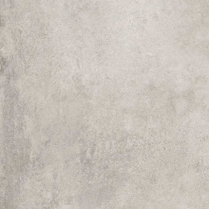 Feinsteinzeug in gewachster hellgrauer Betonoptik 60x60 - Ital. Fliesen -  - Hellgraue Betontextur mit feinen Rissen und rauer Oberfläche.