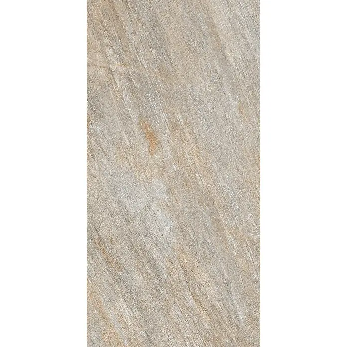 Feinsteinzeug in grauer Steinoptik 60x120, 20 mm, rutschhemmend -  - Texturierte beige-graue Steinplatte mit diagonalen Streifen.