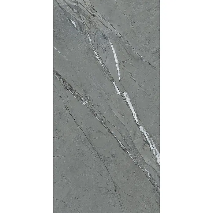 Design-Feinsteinzeug anthrazitfarbener matter 30x60 - Italienische Fliesen -  - Graue Marmorplatte mit markanten weißen und hellgrauen Diagonaladern, ideal für moderne Oberflächen.