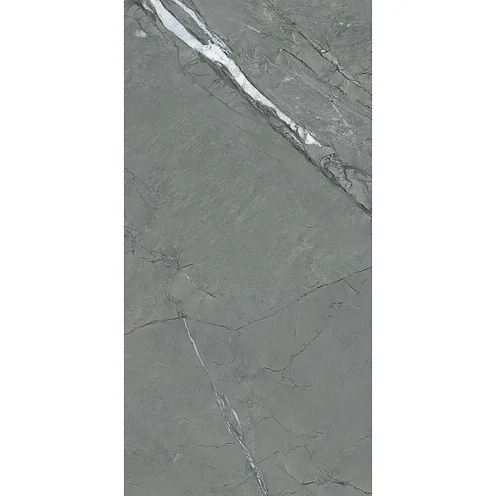 Design-Feinsteinzeug anthrazitfarbener matter 30x60 - Italienische Fliesen -  - Dunkelgraue Marmorplatte mit markanten weißen diagonalen Äderungen.