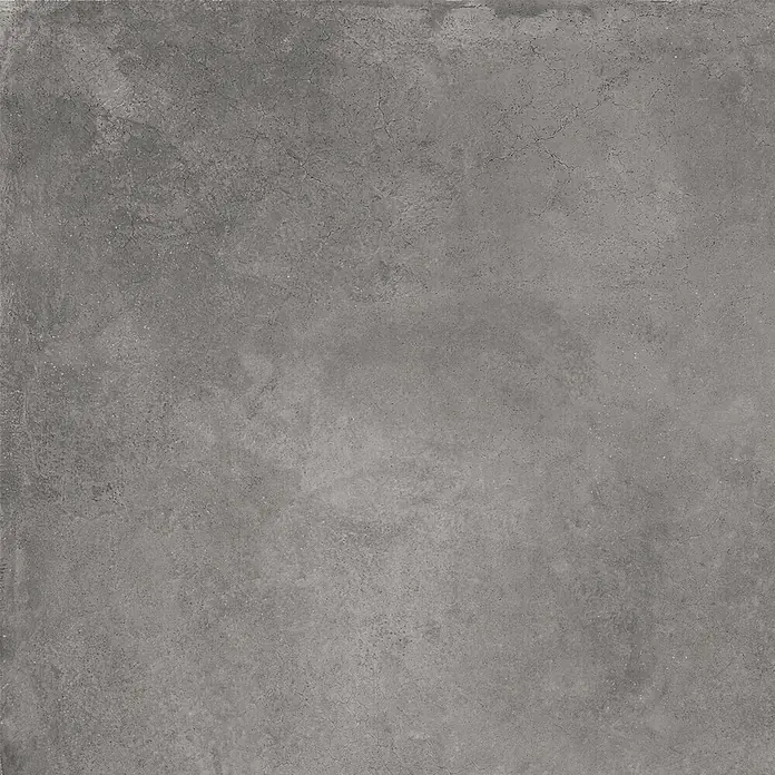 Feinsteinzeug in gewachster anthrazitfarbener Betonoptik 80x80 -  - Graue Fliese in Betonoptik mit subtiler Textur.