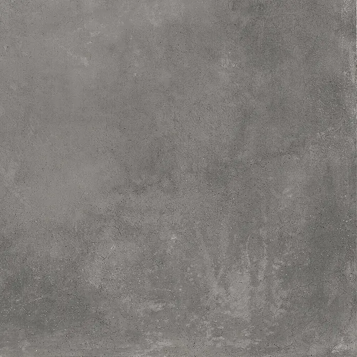 Feinsteinzeug in gewachster anthrazitfarbener Betonoptik 80x80 -  - Dunkelgraue Fliese in Betonoptik mit feiner Textur und leichten Rissen für Böden oder Wände.