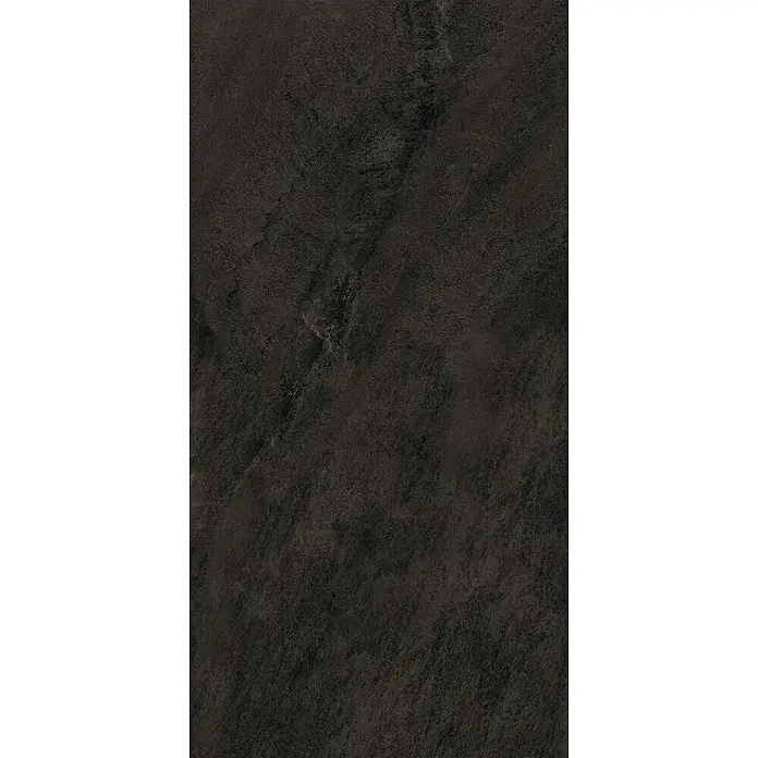 Feinsteinzeug in Schiefer schwarzer Steinoptik 60x120 - Ital. Fliesen -  - Dunkelgraue, strukturierte Stein- oder Betonoberfläche mit natürlichen Variationen.