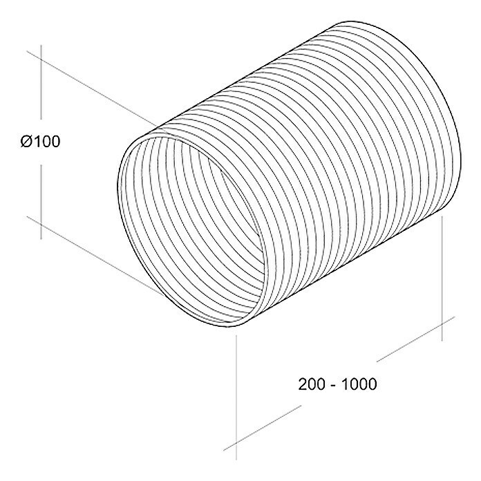 Air-Circle FlexrohrAluminium, Ø x L: 100 mm x 1 m, Max. Luftleistung: 300 m³/h Left Side View