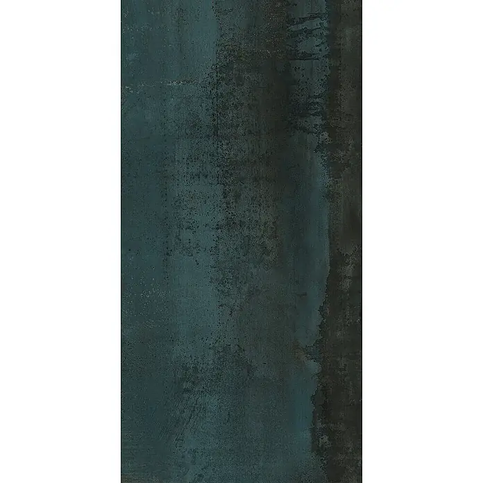 Feinsteinzeug in oxidierter grüner Metalloptik 60x120 - Ital. Fliesen -  - Strukturierte dunkelblaue Metalloberfläche mit oxidierter, abgenutzter Optik für industriellen Stil.
