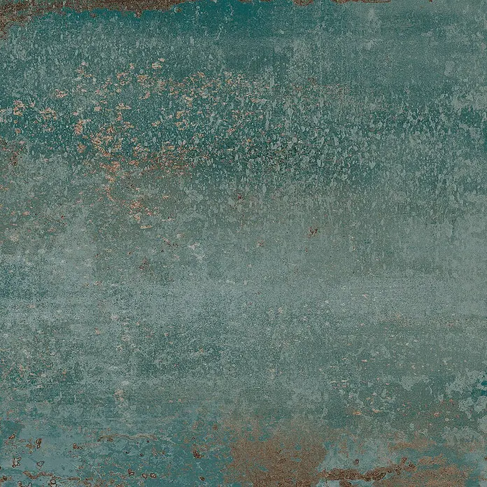 Feinsteinzeug in oxidierter grüner Metalloptik 60x60 - Italienische Fliesen -  - Abgenutzte, türkisblaue Metalltextur mit rostbrauner Patina, für einen industriellen Altanstrich.