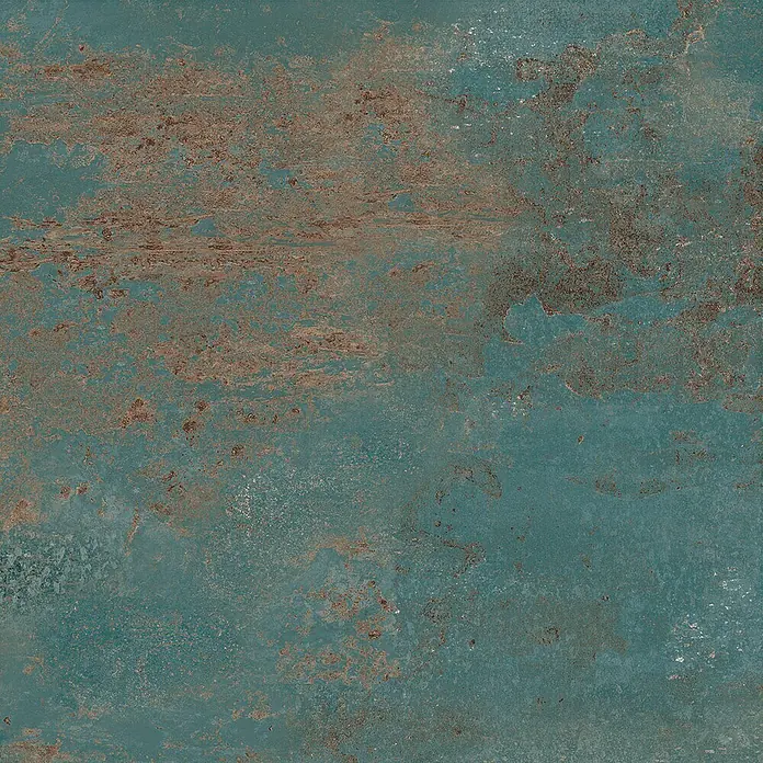 Feinsteinzeug in oxidierter grüner Metalloptik 60x60 - Italienische Fliesen -  - Verwitterte türkisblaue Metalltextur mit rostigen Stellen, ideal für rustikales oder industrielles Design.