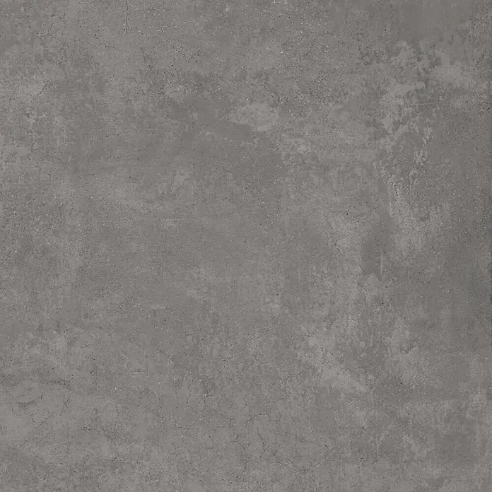 Feinsteinzeug in gewachster anthrazitfarbener Betonoptik 60x60 -  - Raue graue Betontextur mit feinen Rissen und Abnutzungsspuren.
