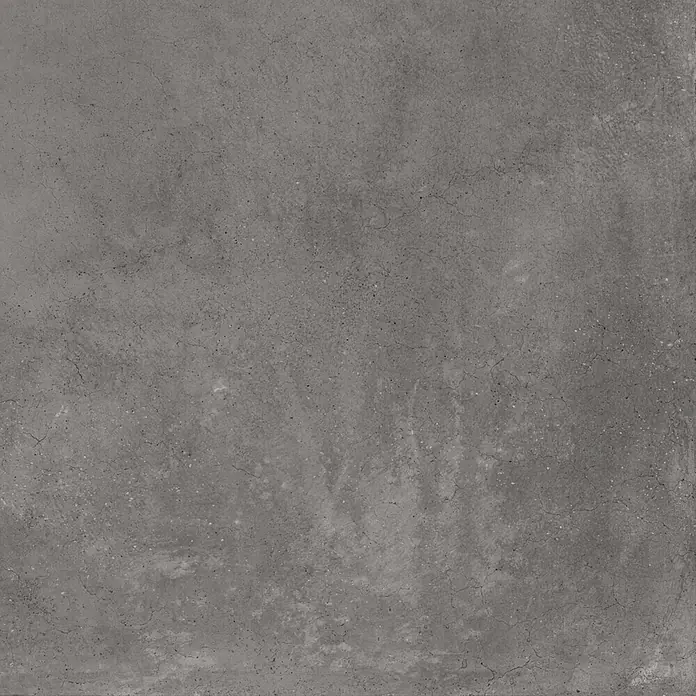 Feinsteinzeug in gewachster anthrazitfarbener Betonoptik 60x60 -  - Dunkelgraue Betontextur mit feinen Rissen und Farbnuancen.