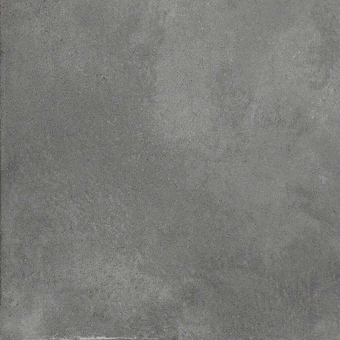 Feinsteinzeug in gewachster anthrazitfarbener Betonoptik 60x60 -  - Dunkelgraue Betontextur mit subtilen Variationen und feinen Rissen.