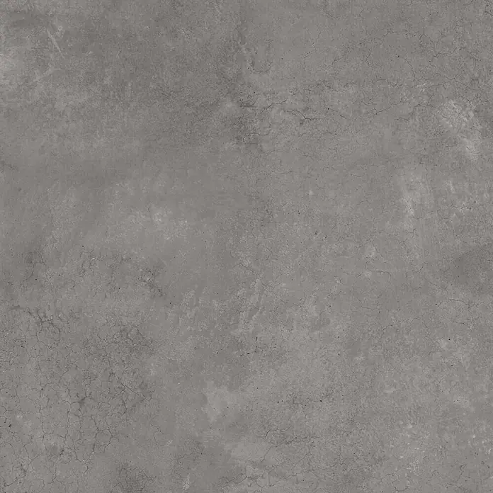 Feinsteinzeug in gewachster anthrazitfarbener Betonoptik 60x60 -  - Dunkelgraue Fliese in Betonoptik mit feiner Textur und leichten Rissen.