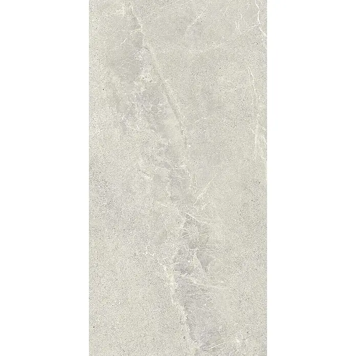 Feinsteinzeug in weißer Steinoptik 60x90, 20 mm, rutschhemmend -  - Hellgraue Fliese in Steinoptik mit subtiler Maserung und gesprenkelter Textur für Böden und Wände.