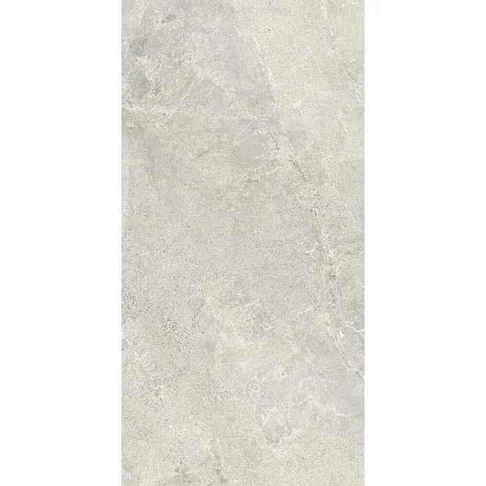 Feinsteinzeug in weißer Steinoptik 60x90, 20 mm, rutschhemmend -  - Hellgraue Fliese in Marmoroptik mit dezenter Maserung und strukturierter Oberfläche.