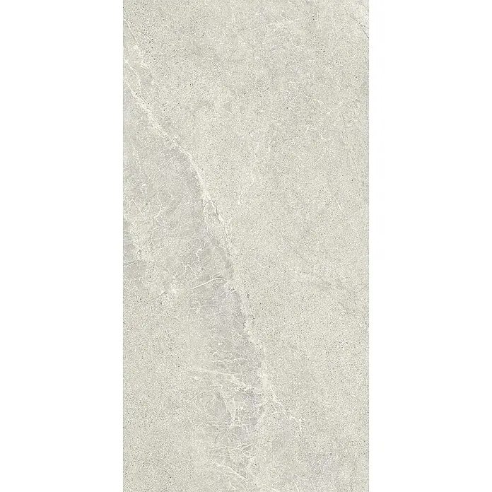 Feinsteinzeug in weißer Steinoptik 60x90, 20 mm, rutschhemmend -  - Helle graue Marmorstruktur mit subtilen weißen Adern und gesprenkelten Details.