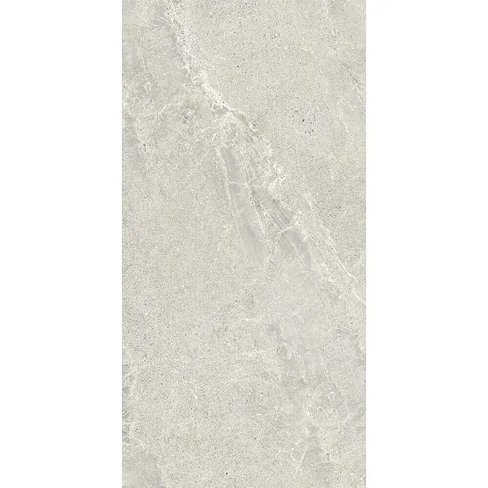 Feinsteinzeug in weißer Steinoptik 60x90, 20 mm, rutschhemmend -  - Strukturierte hellgraue Fliese in Steinoptik mit subtiler Maserung.