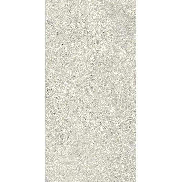 Feinsteinzeug in weißer Steinoptik 60x90, 20 mm, rutschhemmend -  - Hellgraue Fliese in Steinoptik mit zarten weißen Maserungen.